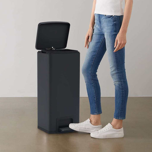 149573 vidaXL Dustbin with Pedal Anti-fingerprint 30L Black Stainless Steel