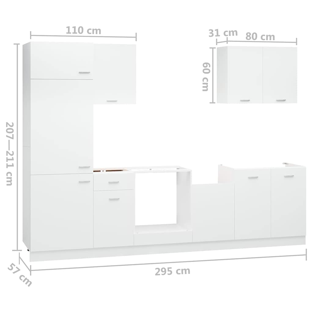 7 Piece Kitchen Cabinet Set Lyon White Engineered Wood
