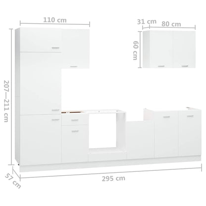 7 Piece Kitchen Cabinet Set Lyon White Engineered Wood