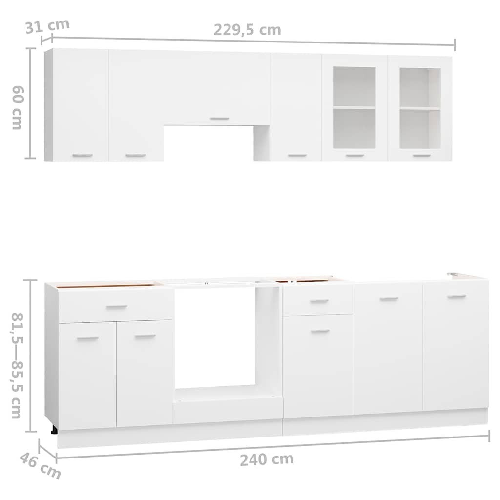 8 Piece Kitchen Cabinet Set Lyon White Engineered Wood