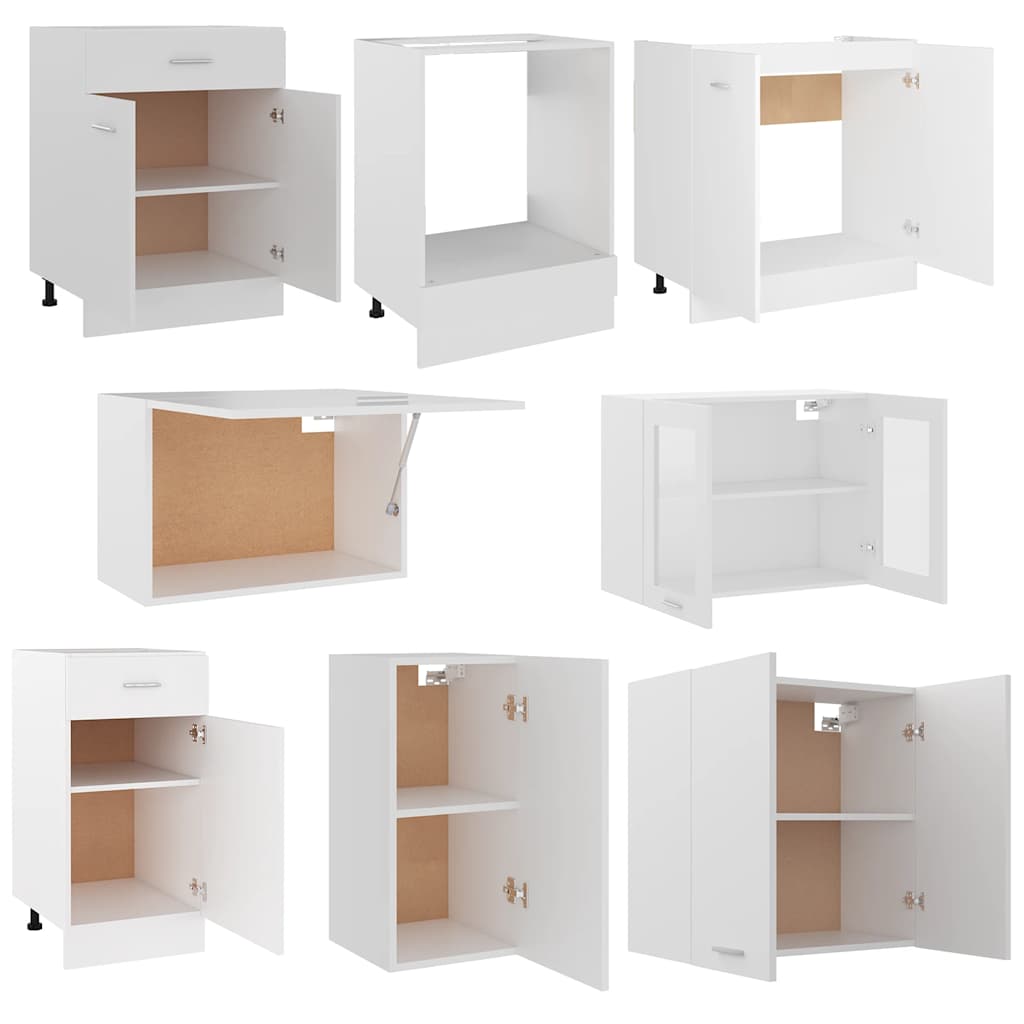 8 Piece Kitchen Cabinet Set Lyon White Engineered Wood