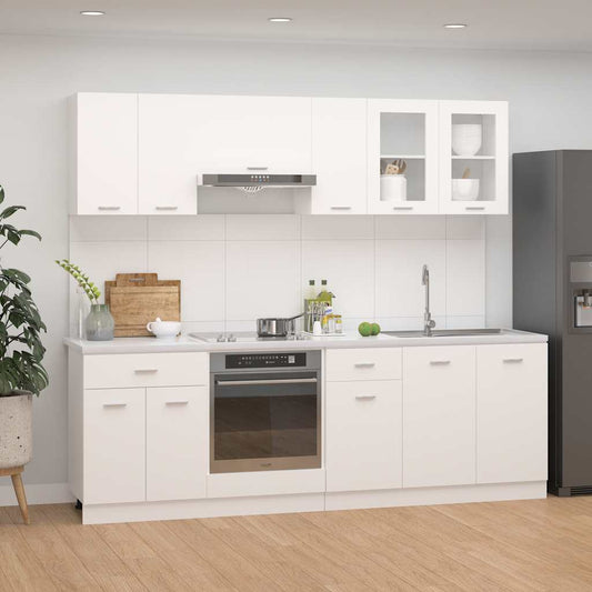 8 Piece Kitchen Cabinet Set Lyon White Engineered Wood