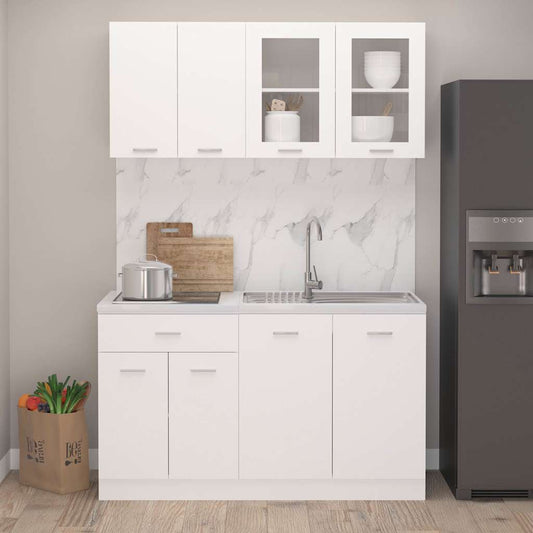 4 Piece Kitchen Cabinet Set "Lyon" White Engineered Wood