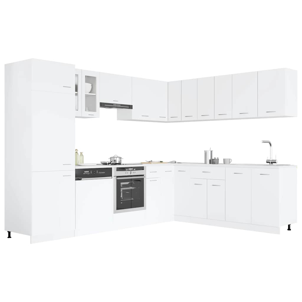 14 Piece Kitchen Cabinet Set Lyon White Engineered Wood