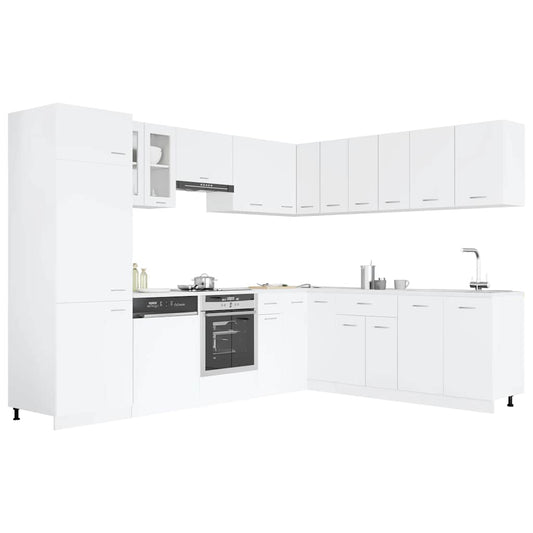 14 Piece Kitchen Cabinet Set Lyon White Engineered Wood