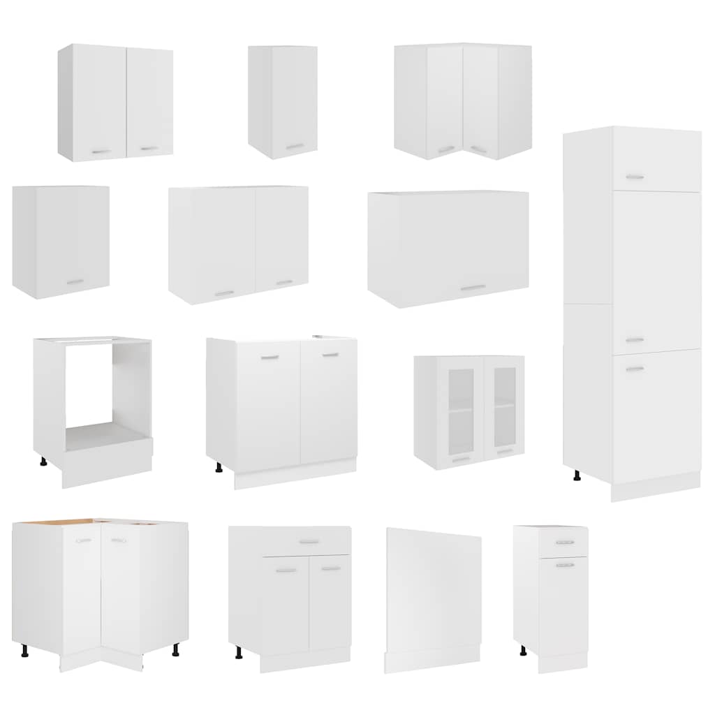14 Piece Kitchen Cabinet Set Lyon White Engineered Wood