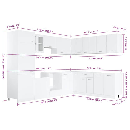 14 Piece Kitchen Cabinet Set Lyon White Engineered Wood