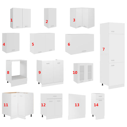 14 Piece Kitchen Cabinet Set Lyon White Engineered Wood