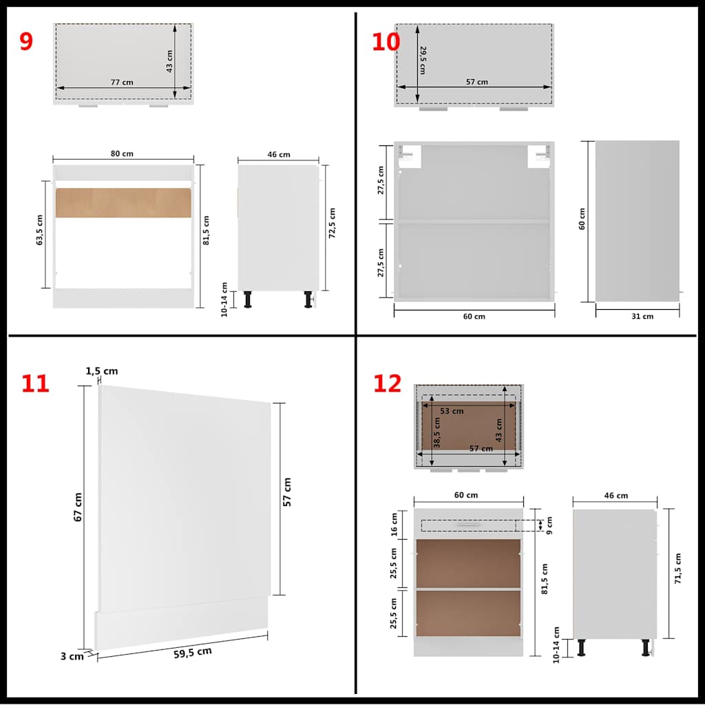 14 Piece Kitchen Cabinet Set Lyon White Engineered Wood