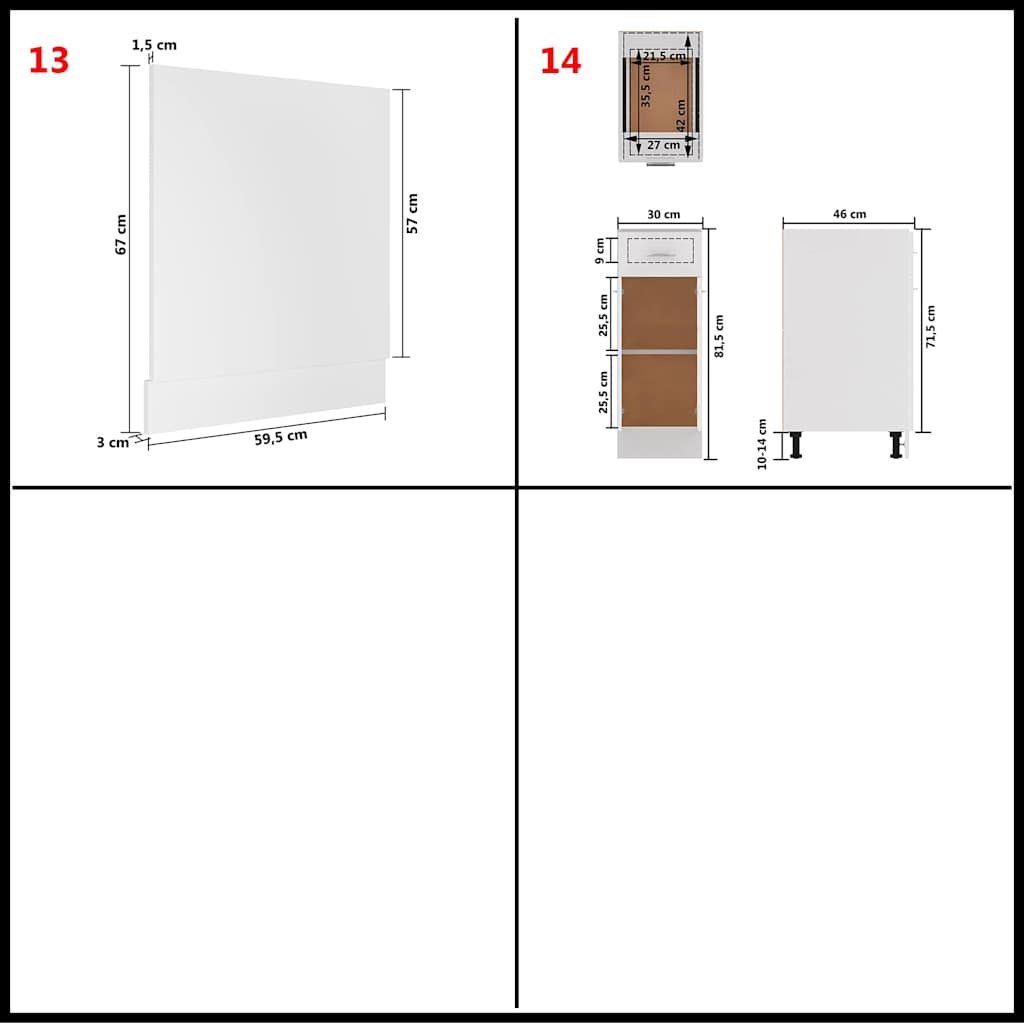 14 Piece Kitchen Cabinet Set Lyon White Engineered Wood