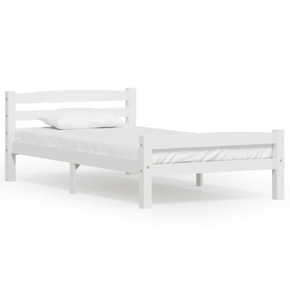 Bed Frame without Mattress White Solid Pinewood 90x200 cm