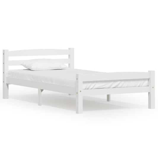 Bed Frame without Mattress White Solid Pinewood 90x200 cm