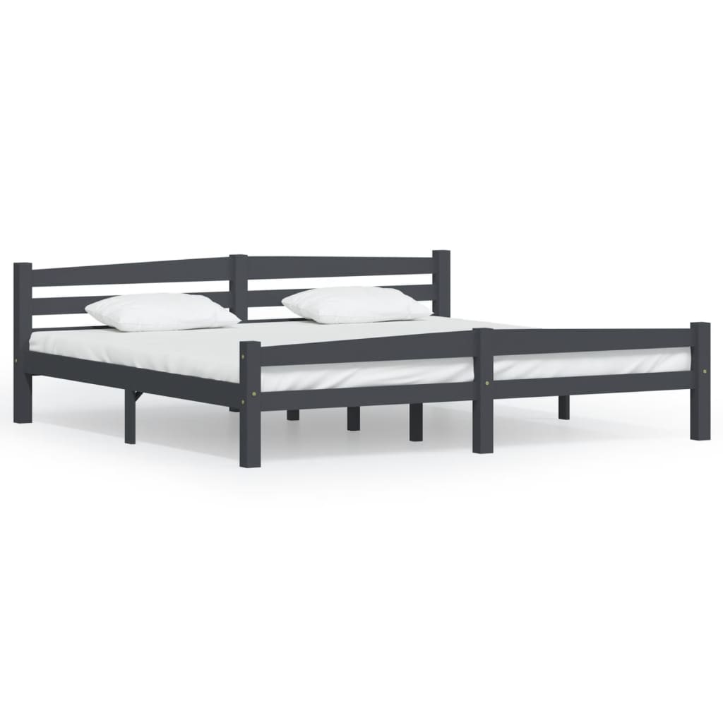Bed Frame | Dark grey | Solid pinewood, plywood | Double | Durable