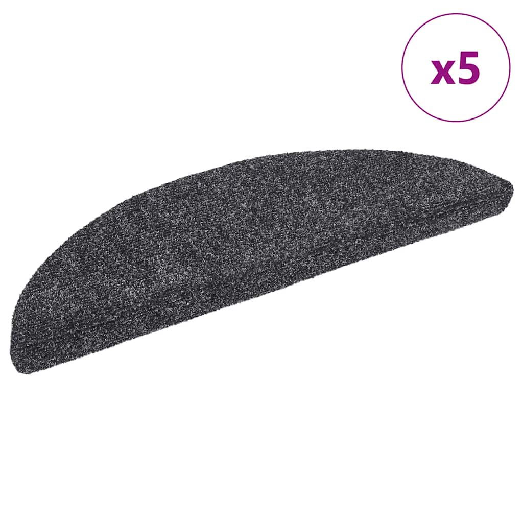 Stair Mats Self-adhesive 5 pcs 56x17x3 cm Dark Grey Half Round
