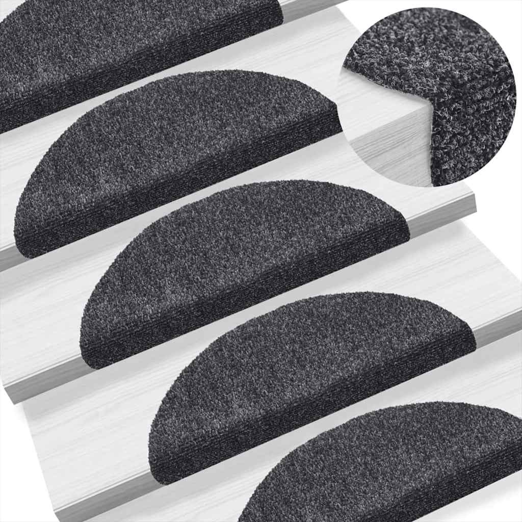 Stair Mats Self-adhesive 10 pcs 56x17x3 cm Dark Grey Half Round
