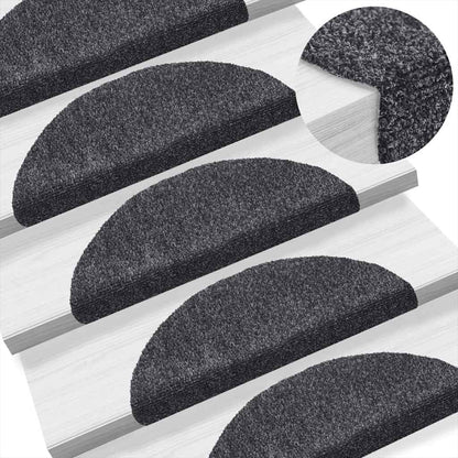 Stair Mats Self-adhesive 10 pcs 56x17x3 cm Dark Grey Half Round