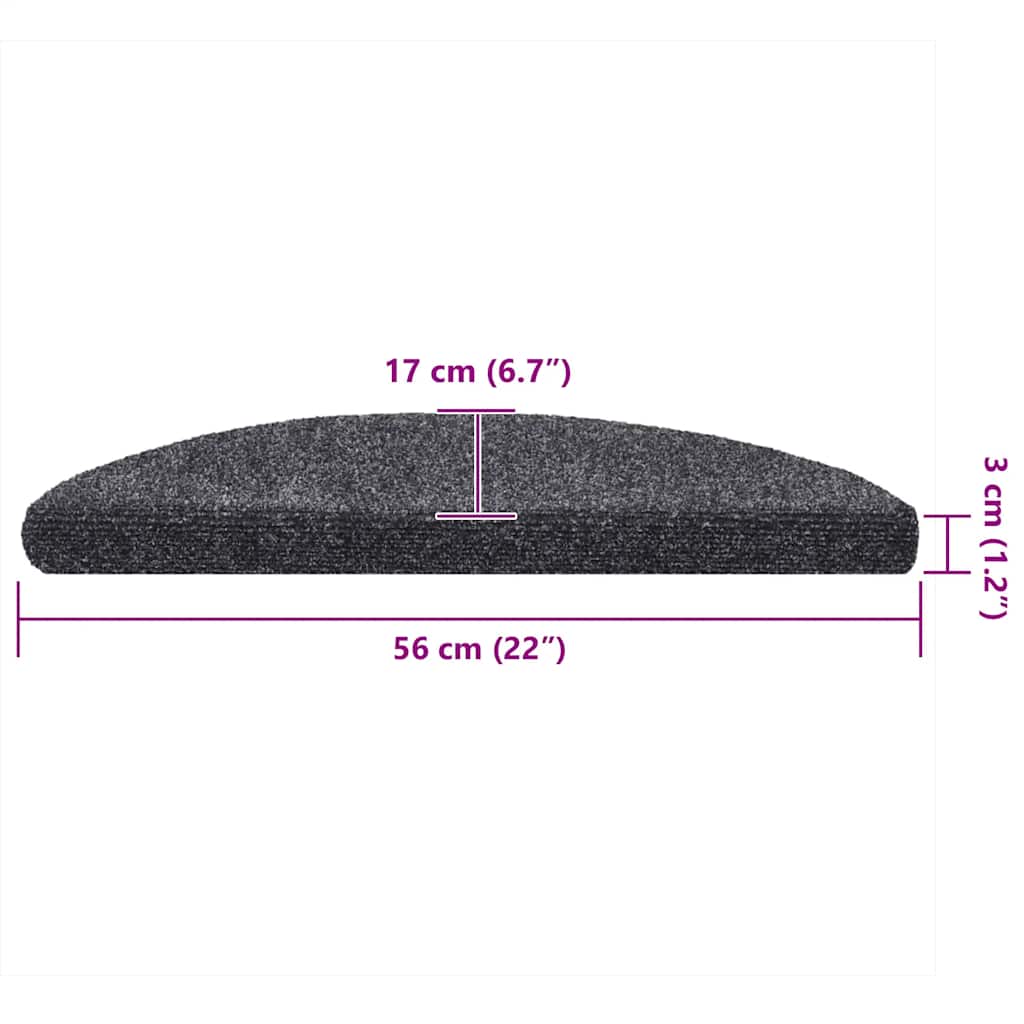 Stair Mats Self-adhesive 10 pcs 56x17x3 cm Dark Grey Half Round