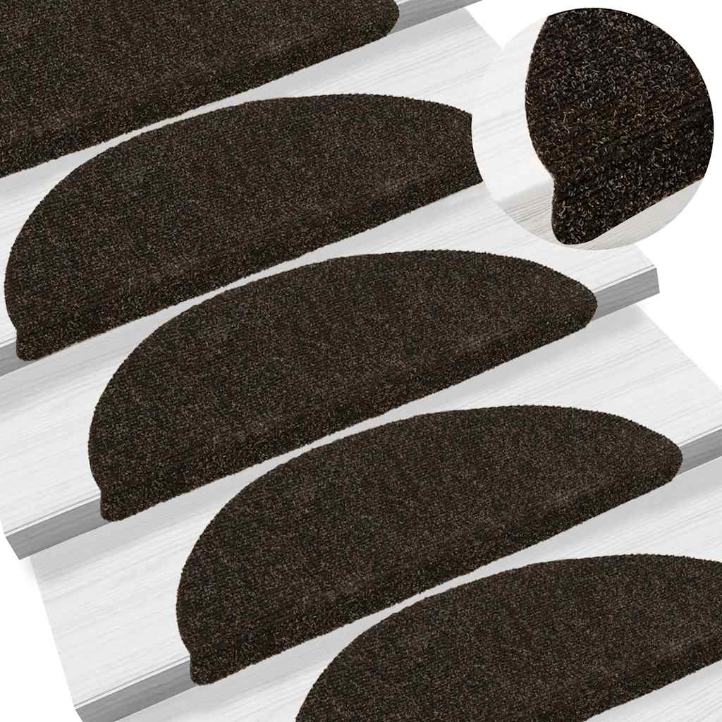 Stair Mats Self-adhesive 10 pcs 56x17x3 cm Dark Brown Half Round