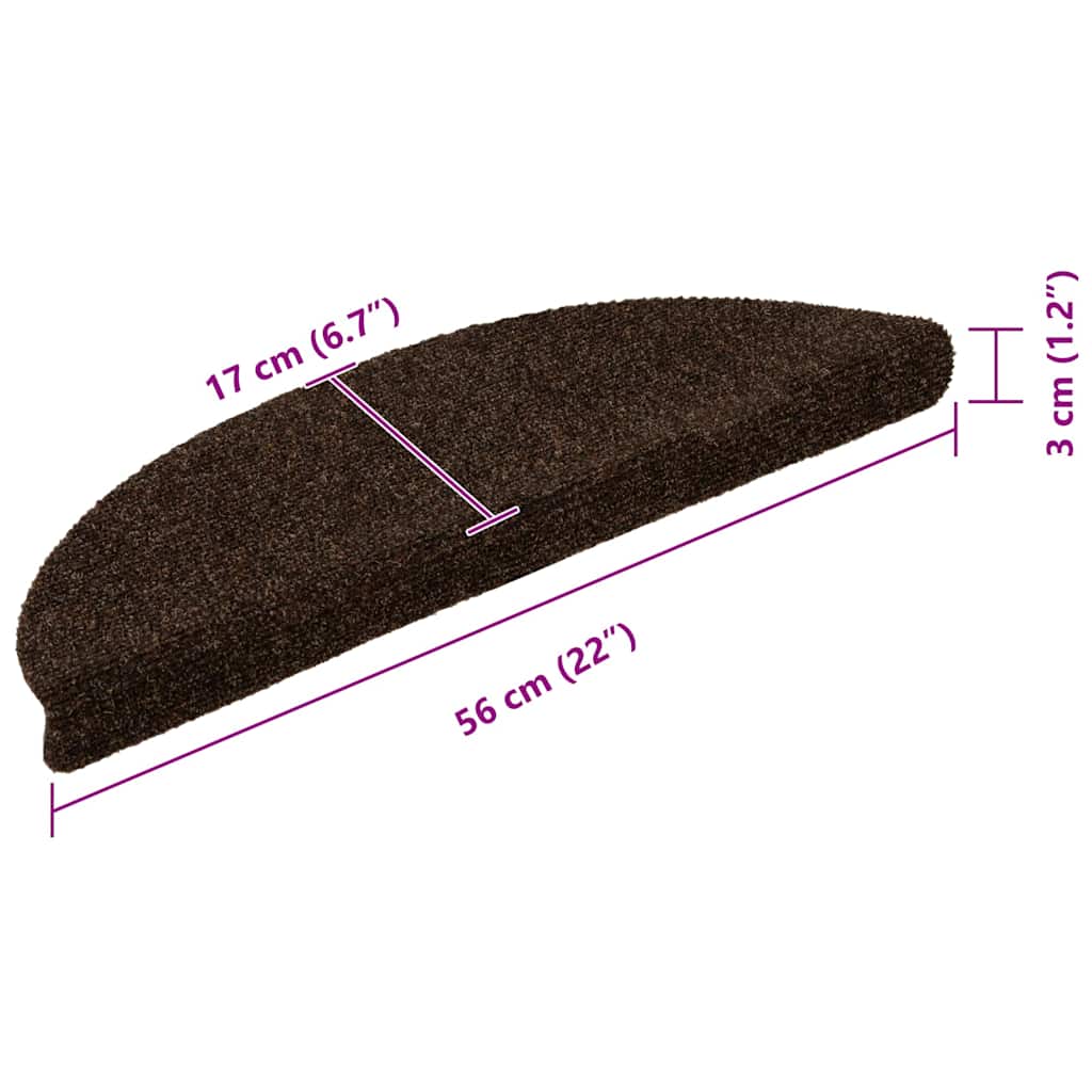 Stair Mats Self-adhesive 10 pcs 56x17x3 cm Brown Half Round