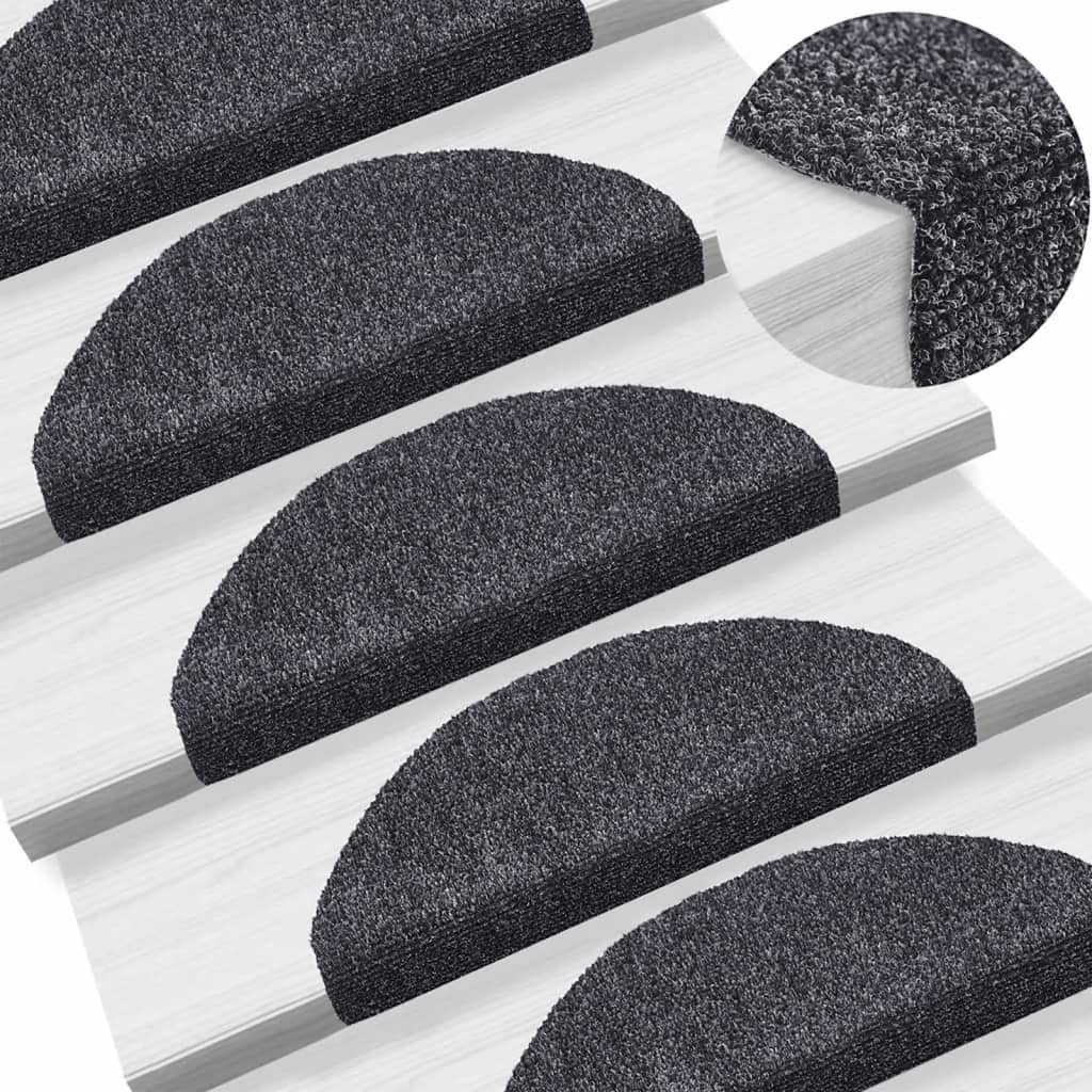 Stair Mats Self-adhesive 10 pcs 65x21x4 cm Dark Grey Half Round Large