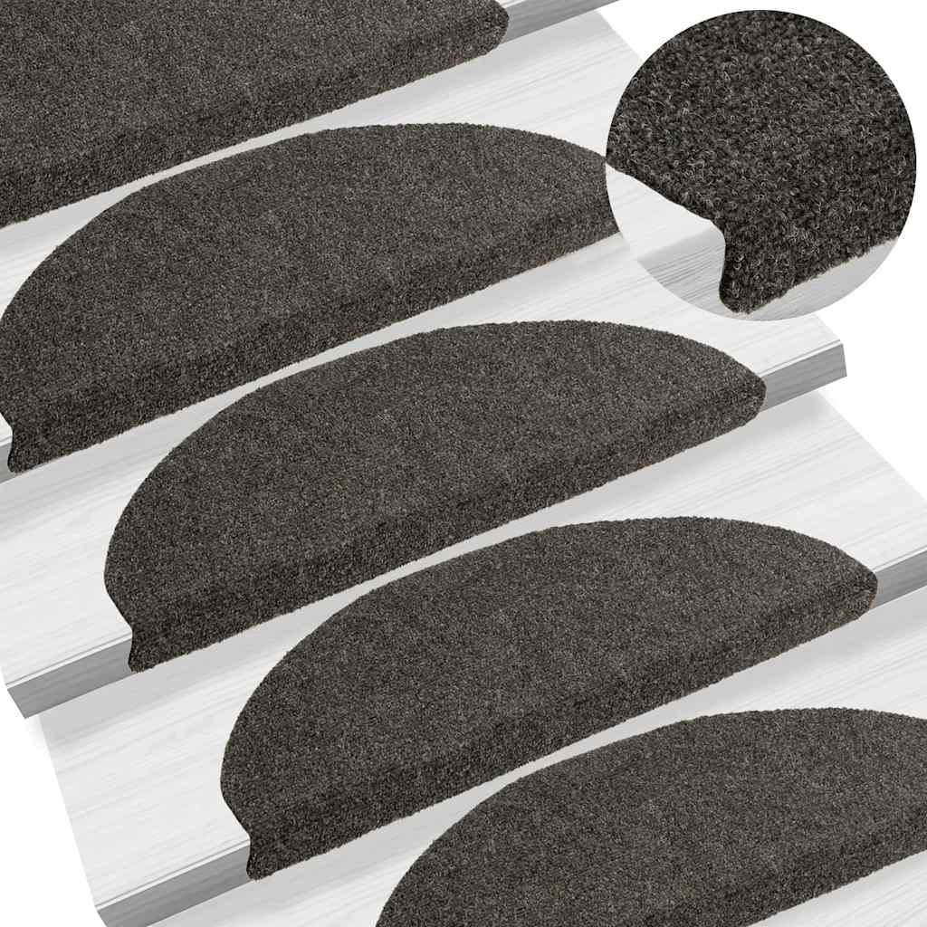Stair Mats Self-adhesive 10 pcs 65x21x4 cm Anthracite Half Round Large