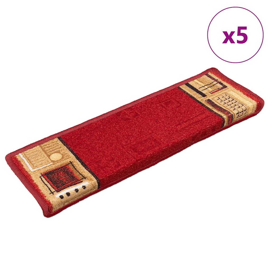 Stair Mat | Set of 5 | Red | 100% Tufted Polyamide | 65 x 21 cm