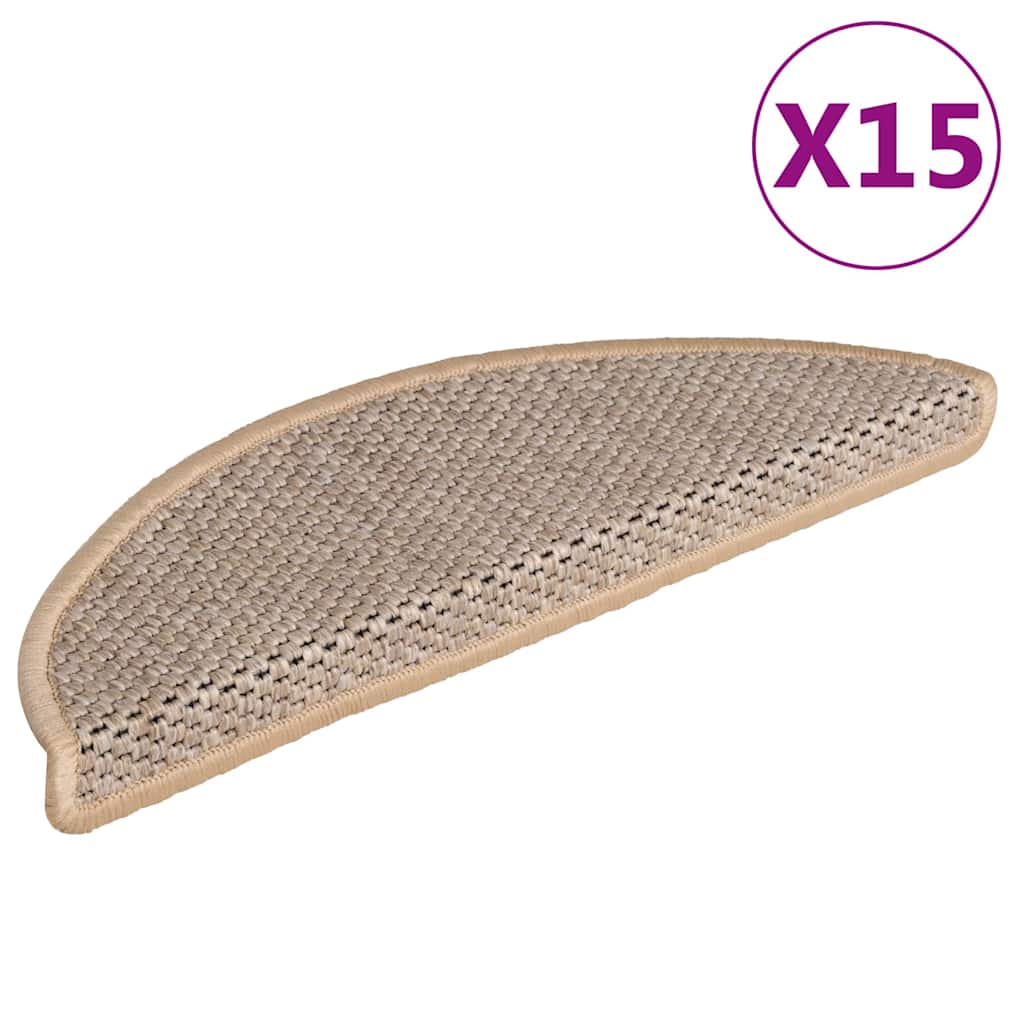 Stair Mats Self-adhesive Sisal-Look 15pcs 56x17x3cm Light Beige