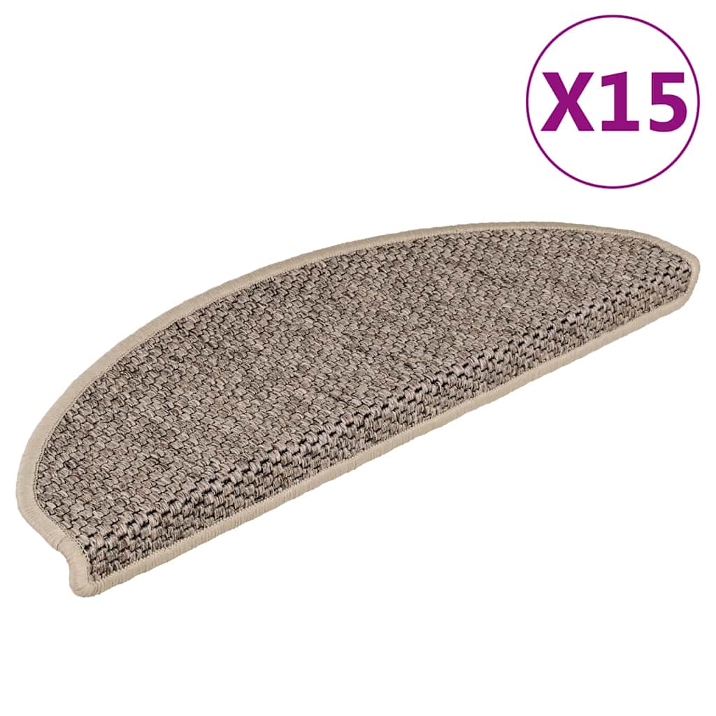 Stair Mats Self-adhesive Sisal-Look 15 pcs 65x21x4 cm Dark Beige