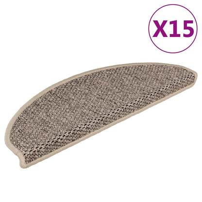 Stair Mats Self-adhesive Sisal-Look 15 pcs 65x21x4 cm Dark Beige