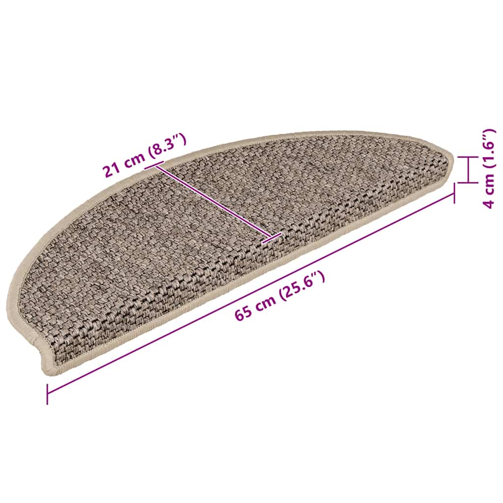 Stair Mats Self-adhesive Sisal-Look 15 pcs 65x21x4 cm Dark Beige