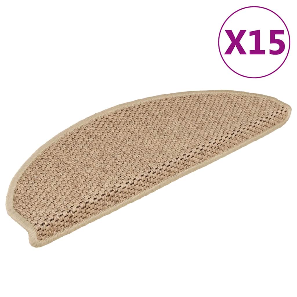 Stair Mats Self-adhesive Sisal-Look 15 pcs 65x21x4 cm Sand