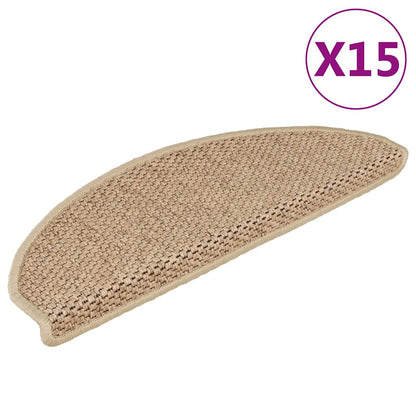 Stair Mats Self-adhesive Sisal-Look 15 pcs 65x21x4 cm Sand