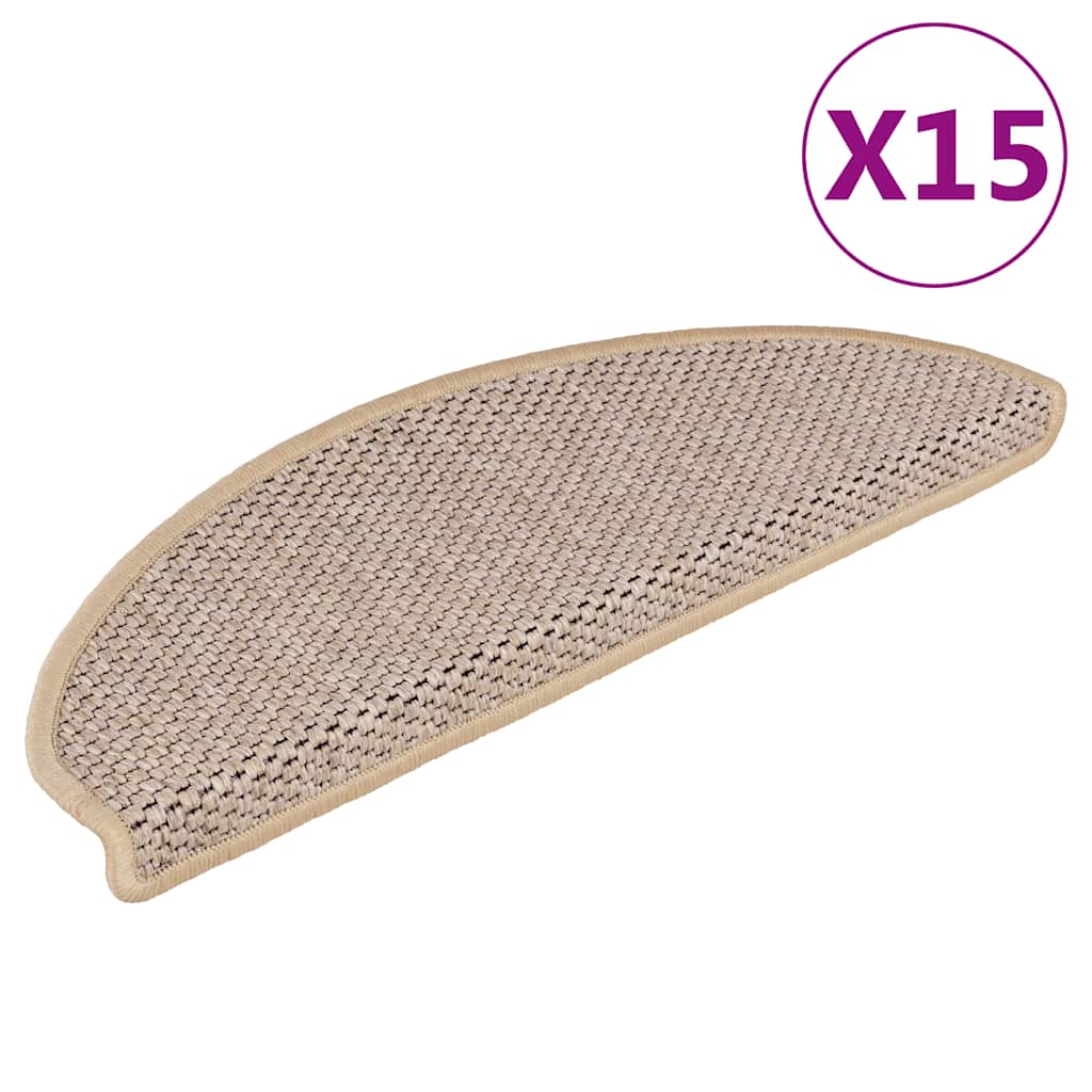 Stair Mats Self-adhesive Sisal-Look 15 pcs 65x21x4 cm Light Beige