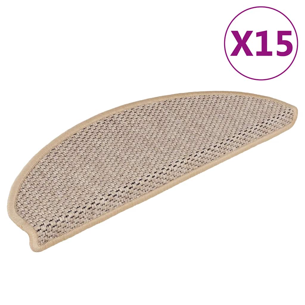 Stair Mats Self-adhesive Sisal-Look 15 pcs 65x21x4 cm Light Beige