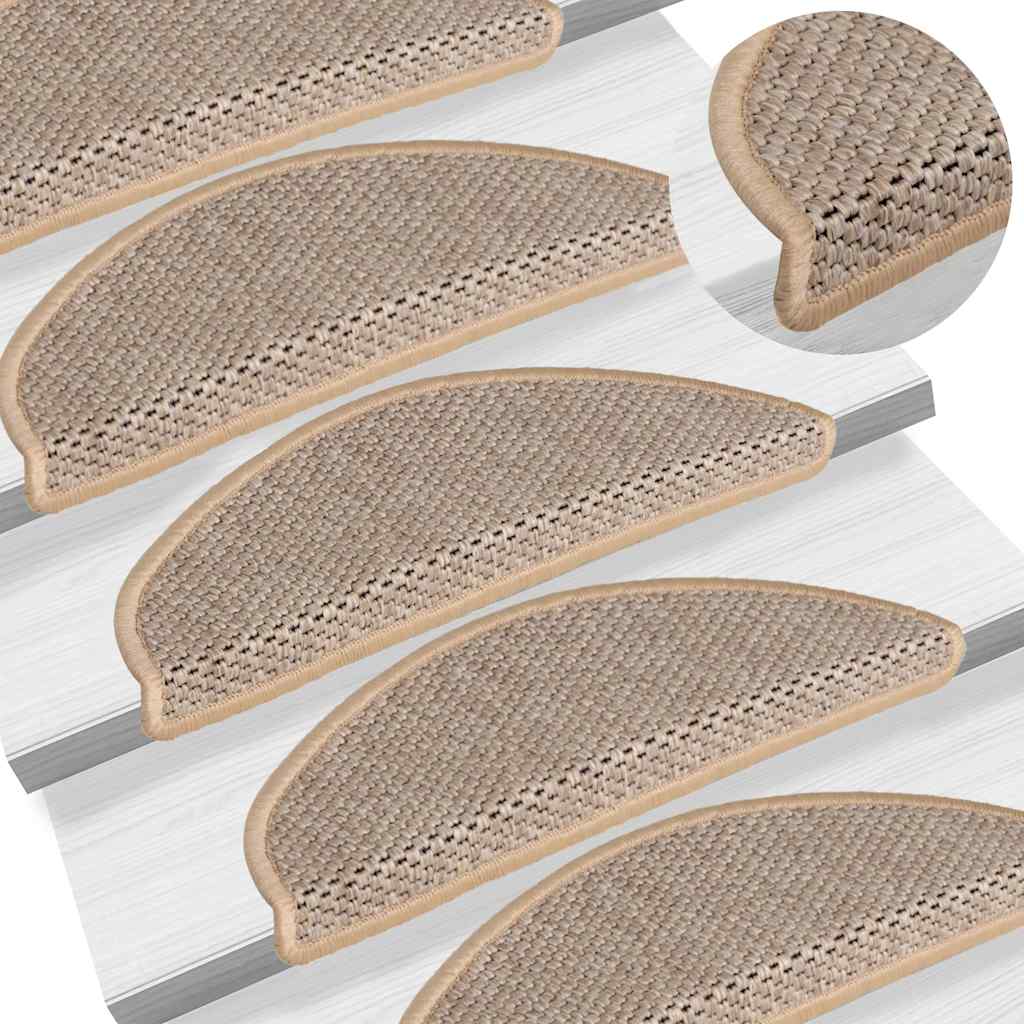 Stair Mats Self-adhesive Sisal-Look 15 pcs 65x21x4 cm Light Beige