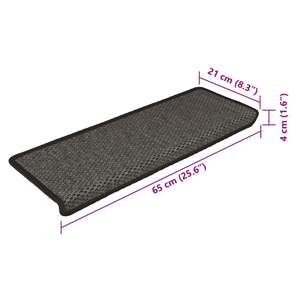 Stair Mats Self-adhesive Sisal-Look 15 pcs 65x21x4 cm Anthracite