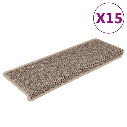 Stair Mats Self-adhesive Sisal-Look 15 pcs 65x21x4cm Dark Beige