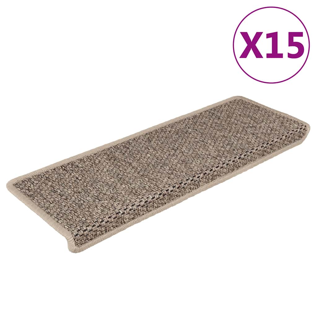 Stair Mats Self-adhesive Sisal-Look 15 pcs 65x21x4cm Dark Beige