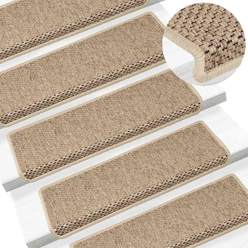 Stair Mats Self-adhesive Sisal-Look 15 pcs 65x21x4 cm Sand