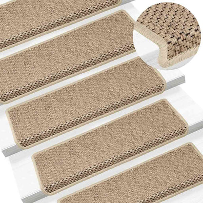 Stair Mats Self-adhesive Sisal-Look 15 pcs 65x21x4 cm Sand