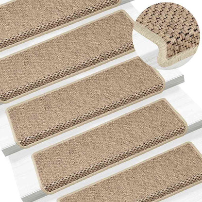 Stair Mats Self-adhesive Sisal-Look 15 pcs 65x21x4 cm Sand