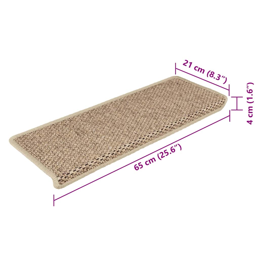 Stair Mats Self-adhesive Sisal-Look 15 pcs 65x21x4 cm Sand