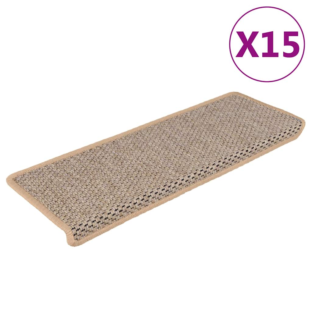 Stair Mats Self-adhesive Sisal-Look 15pcs 65x21x4cm Light Beige