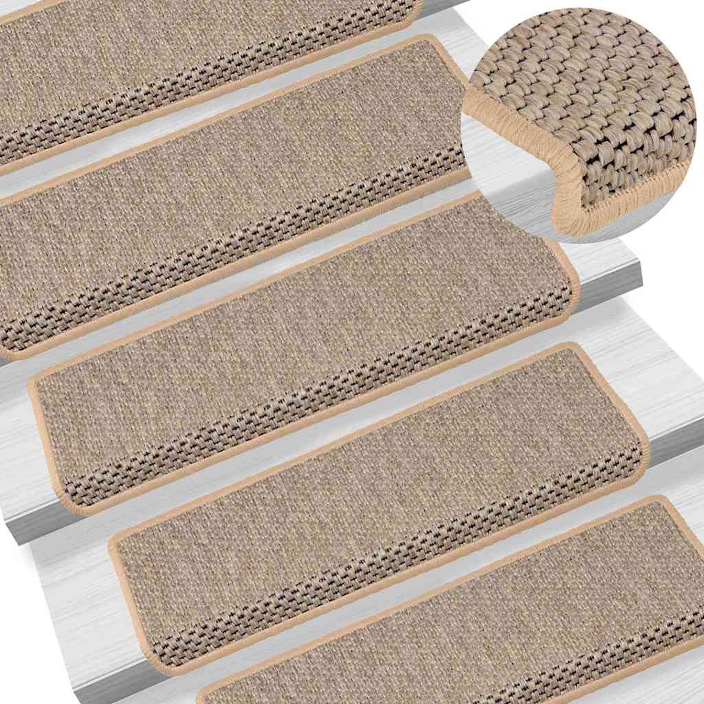 Stair Mats Self-adhesive Sisal-Look 15pcs 65x21x4cm Light Beige