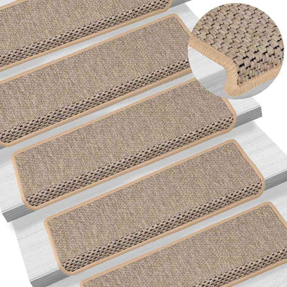 Stair Mats Self-adhesive Sisal-Look 15pcs 65x21x4cm Light Beige