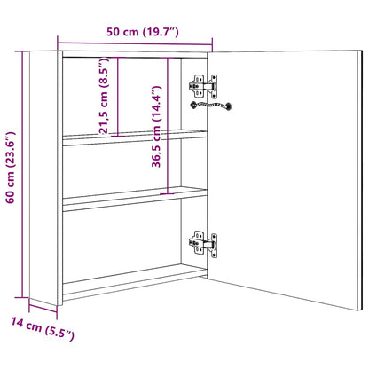 326479 vidaXL LED Bathroom Mirror Cabinet Concrete Grey 50x14x60 cm