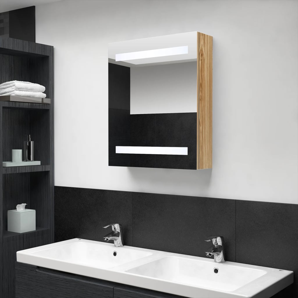 LED Bathroom Mirror Cabinet Oak 50x14x60 cm