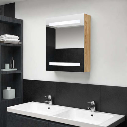 326484 vidaXL LED Bathroom Mirror Cabinet Oak 50x14x60 cm