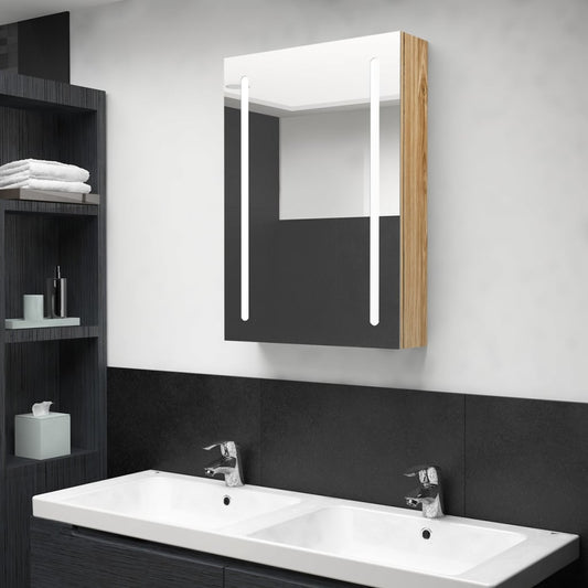 Bathroom Cabinet | Oak | MDF with Melamine Finish, Glass | 50x13x70 cm