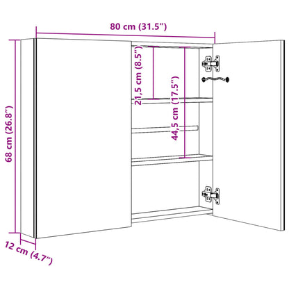 LED Bathroom Mirror Cabinet Concrete Grey 80x12x68 cm